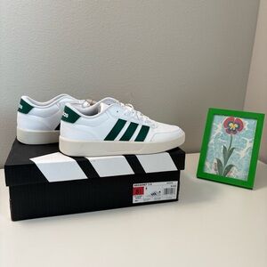 Adidas Men's White Sneakers with Green Stripes